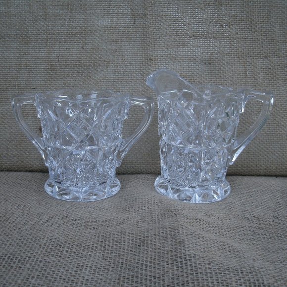 Vintage Fostoria Glass Crystal Sugar & Creamer Set - Picture 1 of 16